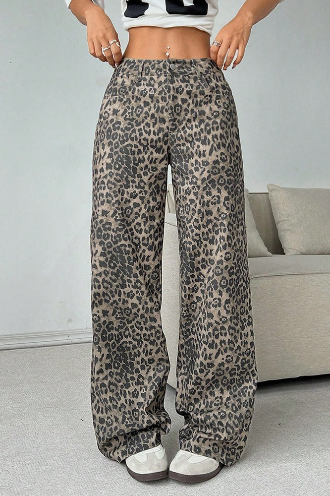 Sexy Leopard Print Wide Leg Pants