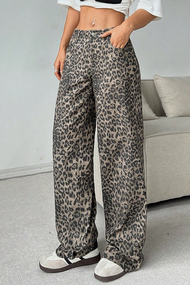 Sexy Leopard Print Wide Leg Pants