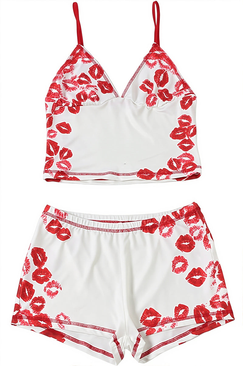 Sexy Lip Print Cami Two Piece Set