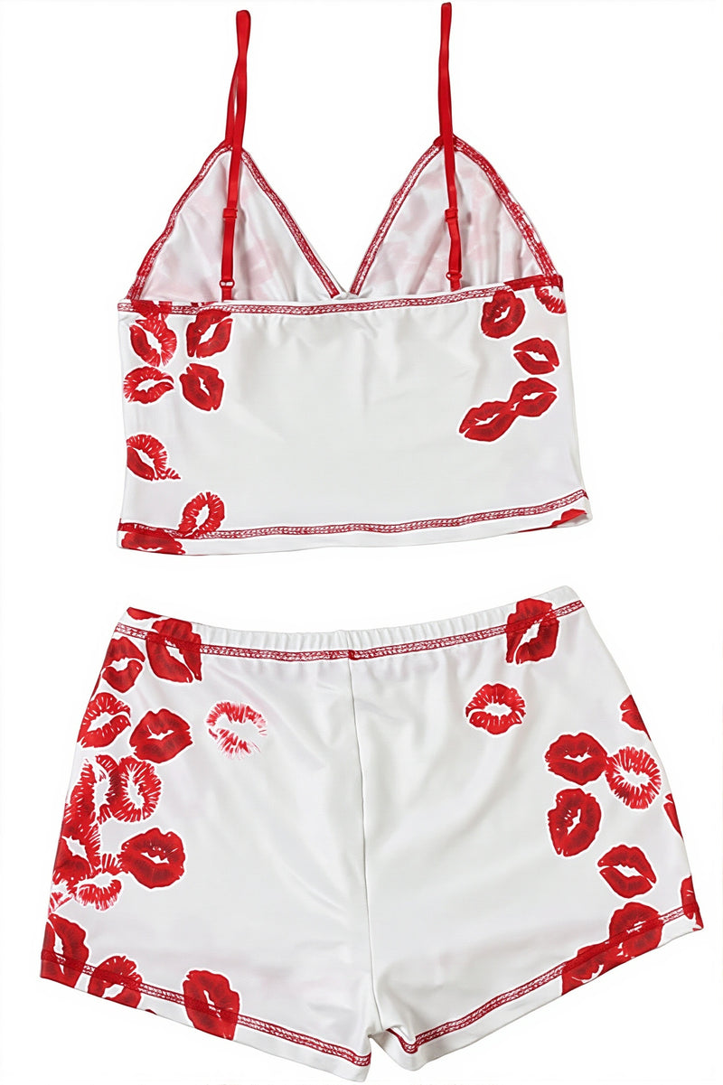 Sexy Lip Print Cami Two Piece Set