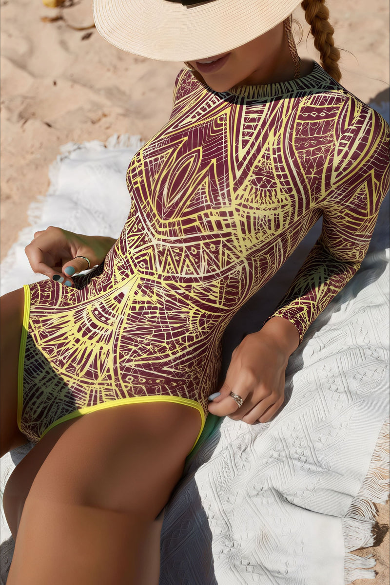 Sexy Long Sleeve Rash Guard One Piece Swimwear