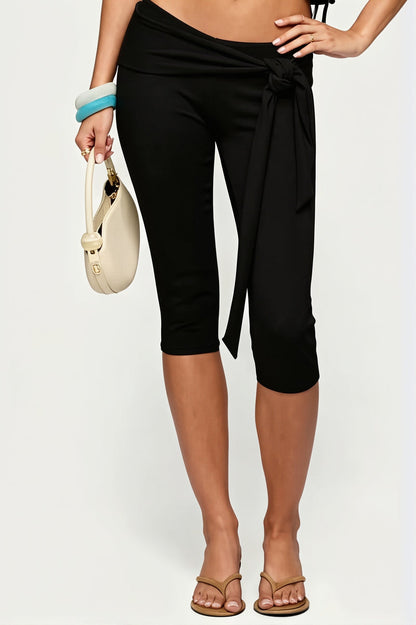 Sexy Low Rise Lace Up Stretchy Capri Pants