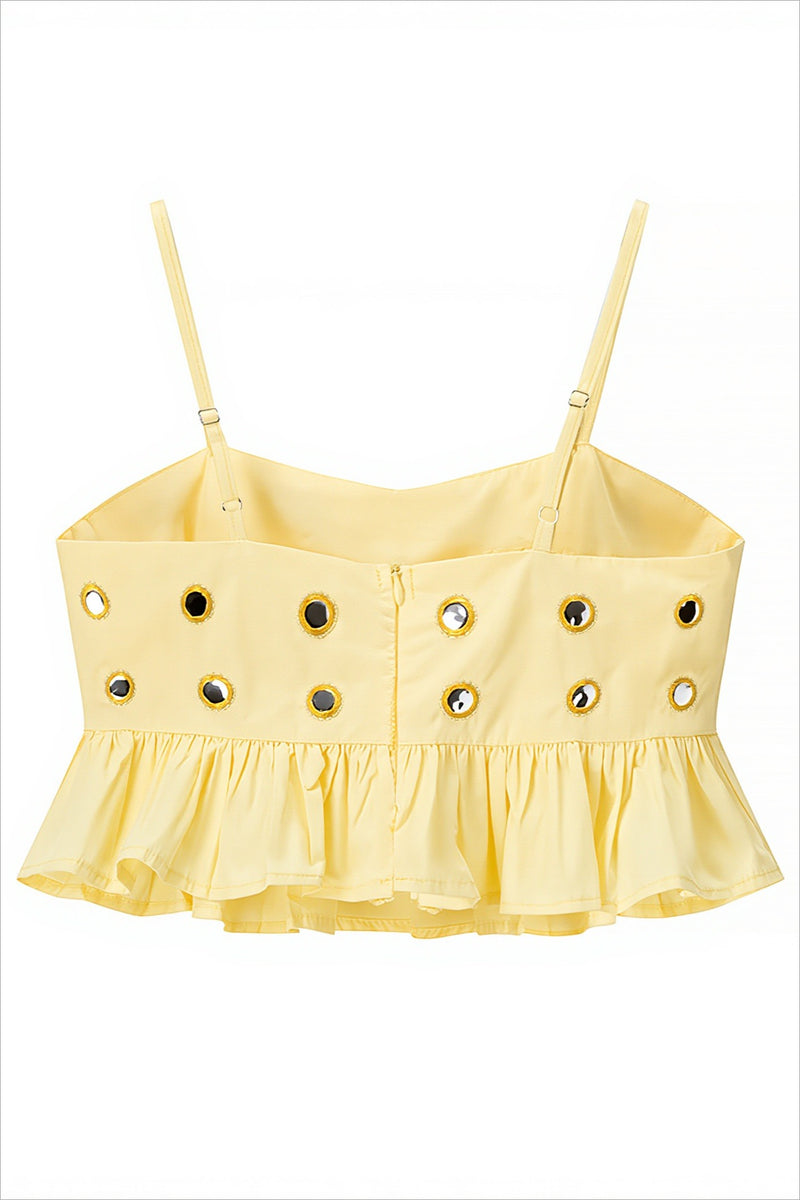 Sexy Metal Detail Ruffle Cami Skirt Sets