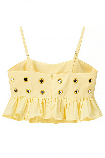 Sexy Metal Detail Ruffle Cami Skirt Sets