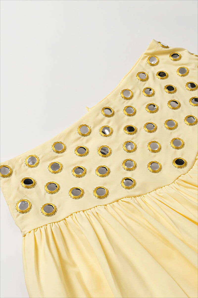Sexy Metal Detail Ruffle Cami Skirt Sets