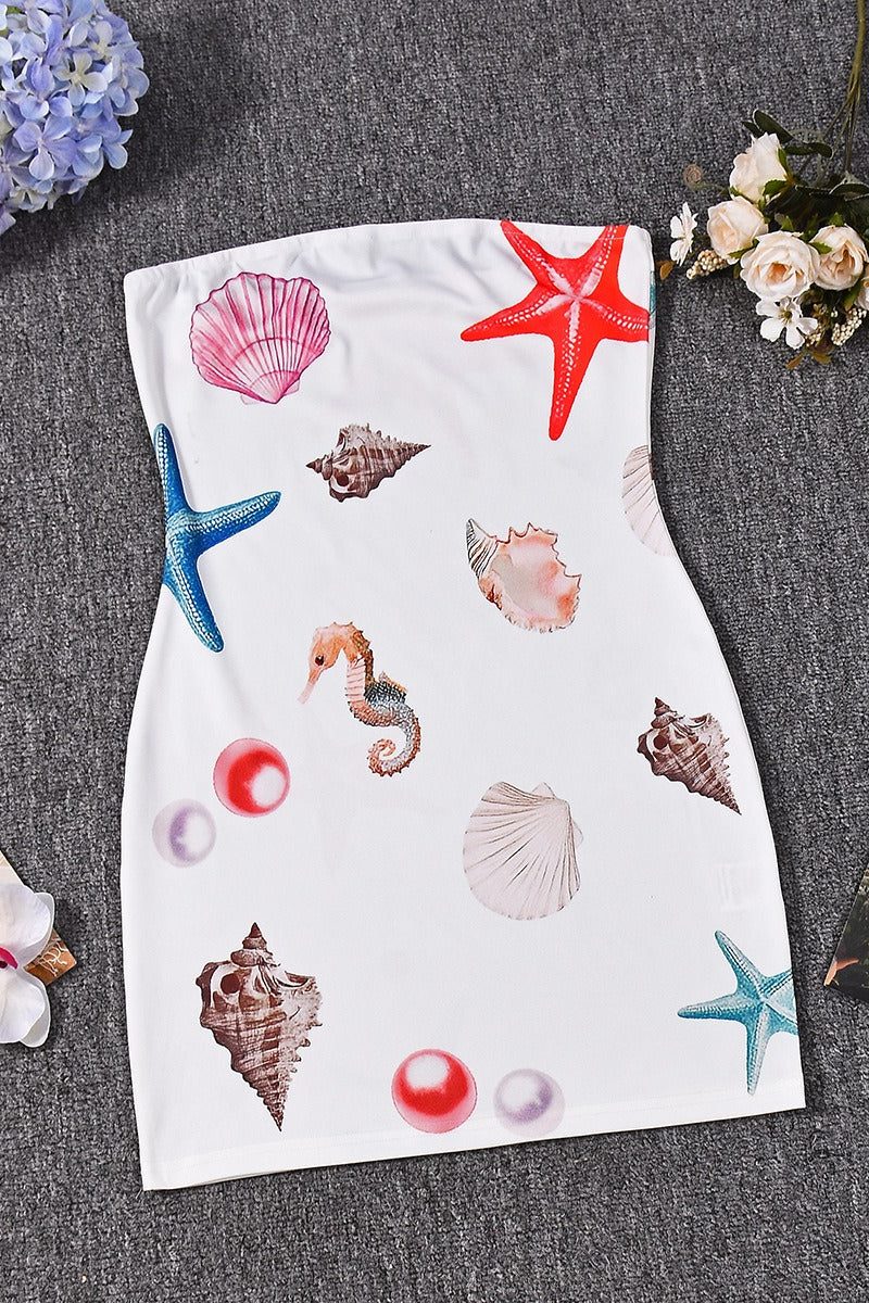 Sexy Ocean Printed Tube Mini Dress