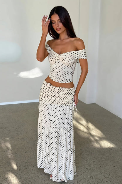 Sexy Off Shoulder Crop Top Polka Dot Fish Tail High Rise Skirt Sets