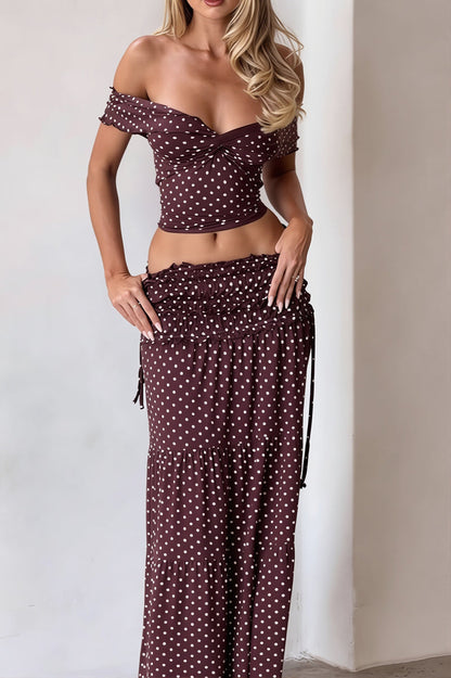 Sexy Off Shoulder Crop Top Polka Dot Fish Tail High Rise Skirt Sets