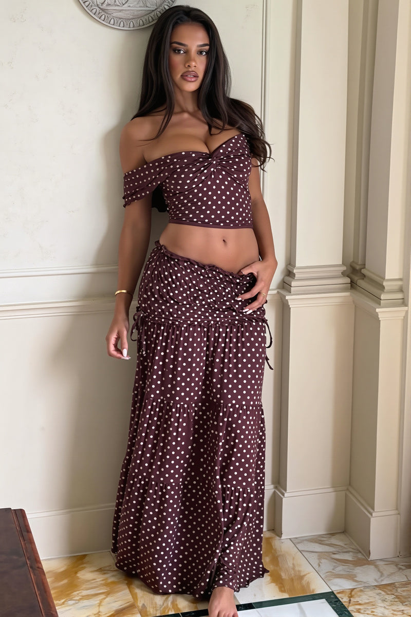 Sexy Off Shoulder Crop Top Polka Dot Fish Tail High Rise Skirt Sets