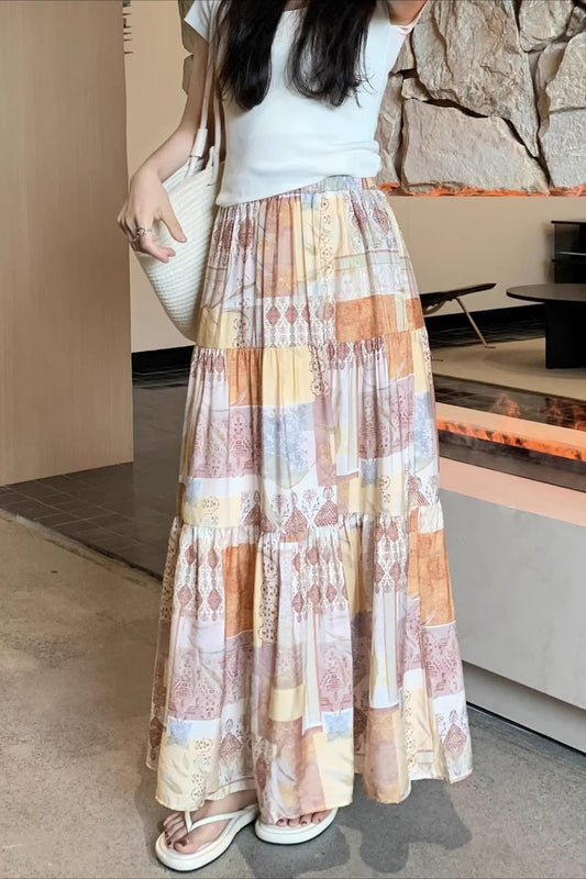 Sexy Orange Tiered A Line Flowy Skirt