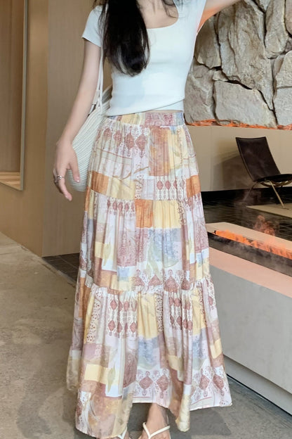 Sexy Orange Tiered A Line Flowy Skirt
