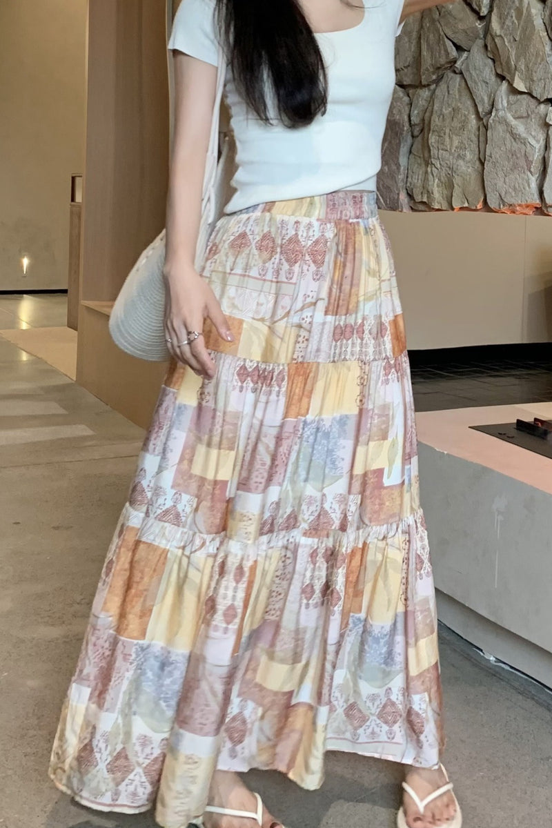 Sexy Orange Tiered A Line Flowy Skirt