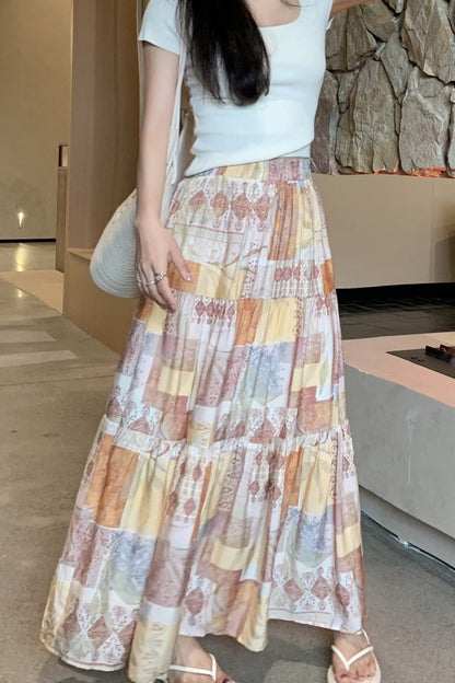 Sexy Orange Tiered A Line Flowy Skirt