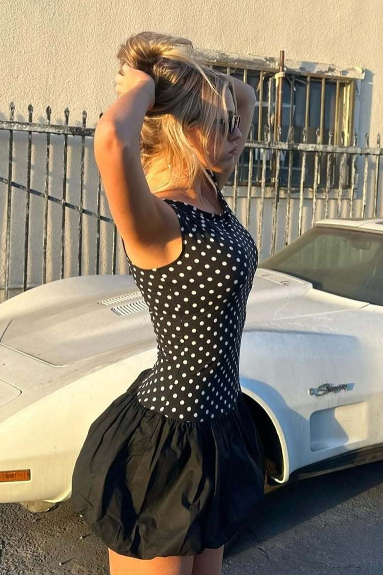 Sexy Polka Dot Cami Tulip Hem Mini Dress