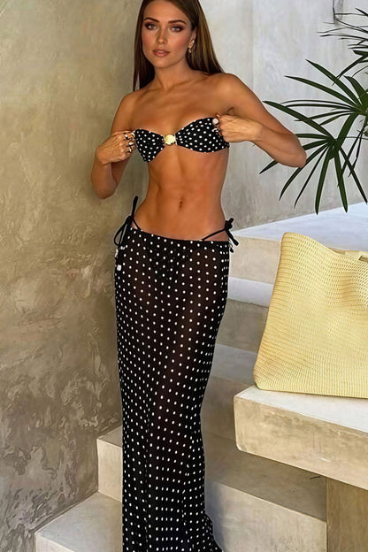 Sexy Polka Dot Mesh Skirt Three Piece Swim Set
