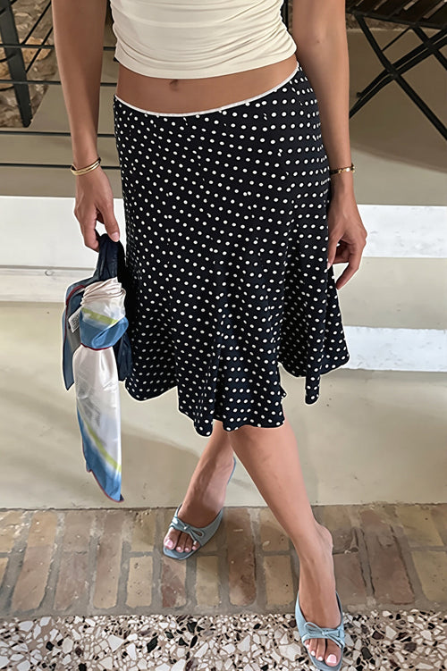 Sexy Polka Dot Ruffle Trim Bodycon Midi Skirt