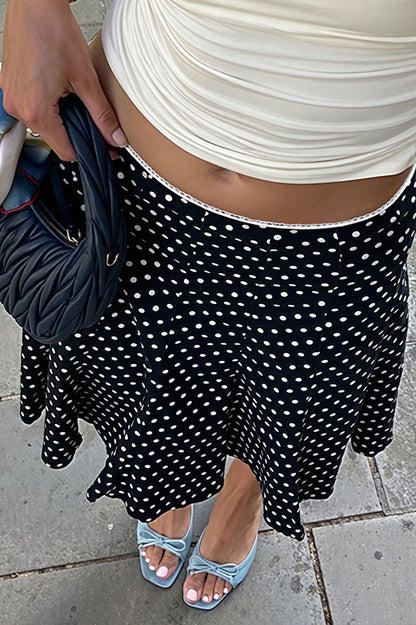 Sexy Polka Dot Ruffle Trim Bodycon Midi Skirt