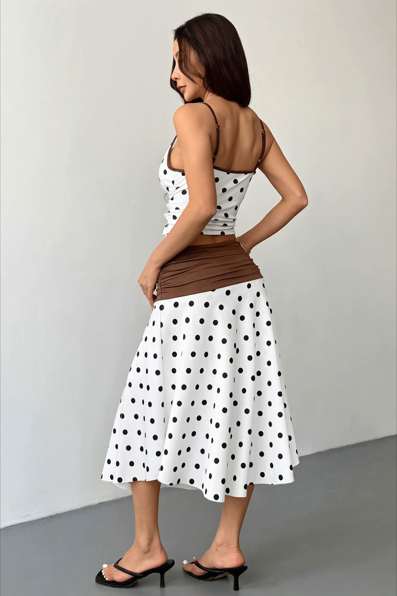 Sexy Polka Dot Tie Back Crop Top Two Tone Skirt Sets