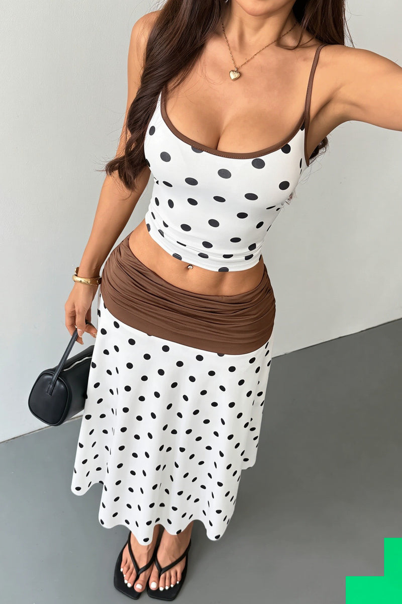 Sexy Polka Dot Tie Back Crop Top Two Tone Skirt Sets