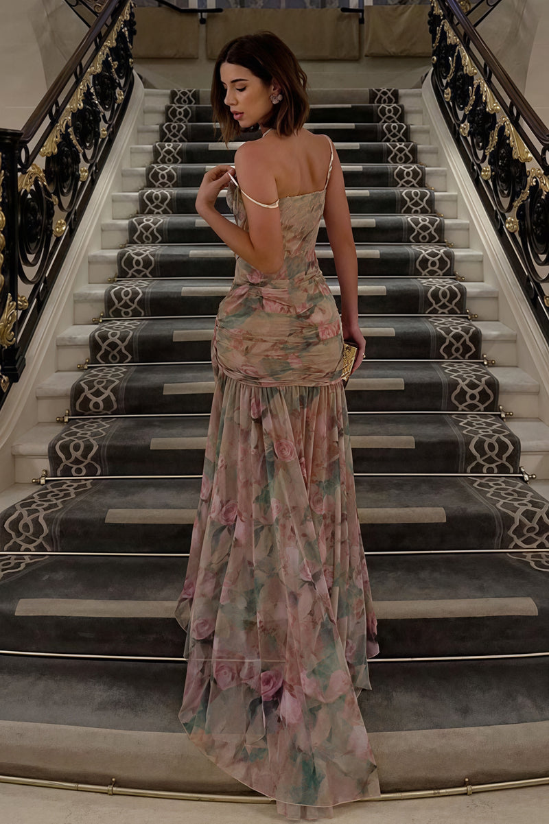 Sexy Print A Line Cami Slit Maxi Dress