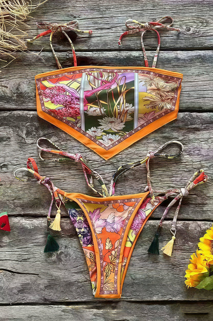 Sexy Print Cami Backless Two Piece Swim Set