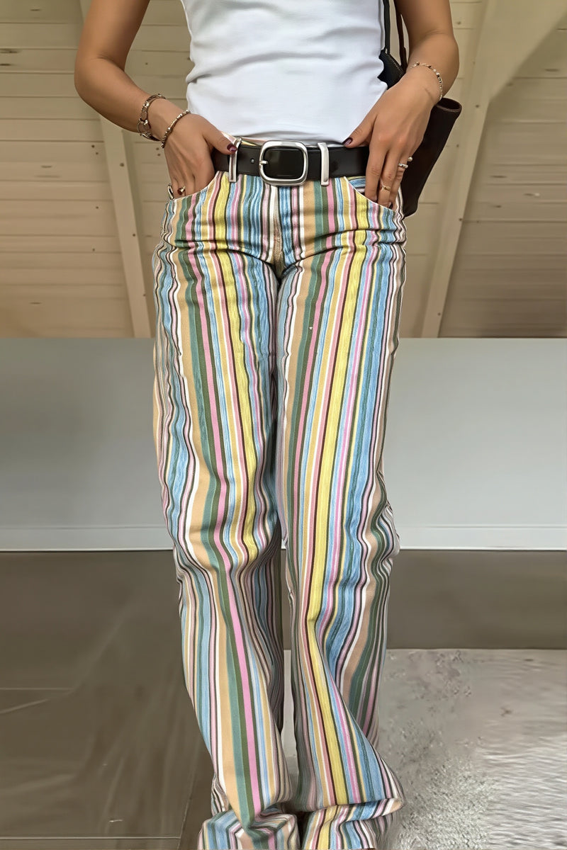 Sexy Rainbow Stripe Low Waist Straight Jeans