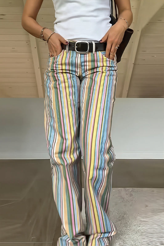 Sexy Rainbow Stripe Low Waist Straight Jeans