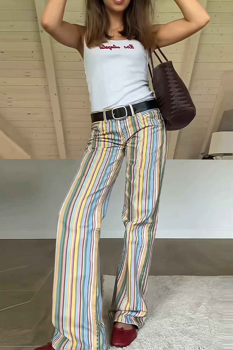 Sexy Rainbow Stripe Low Waist Straight Jeans