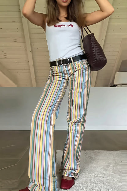 Sexy Rainbow Stripe Low Waist Straight Jeans