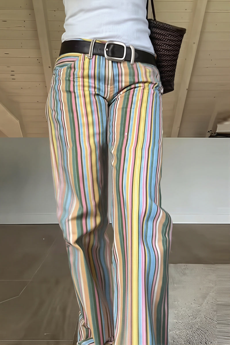 Sexy Rainbow Stripe Low Waist Straight Jeans