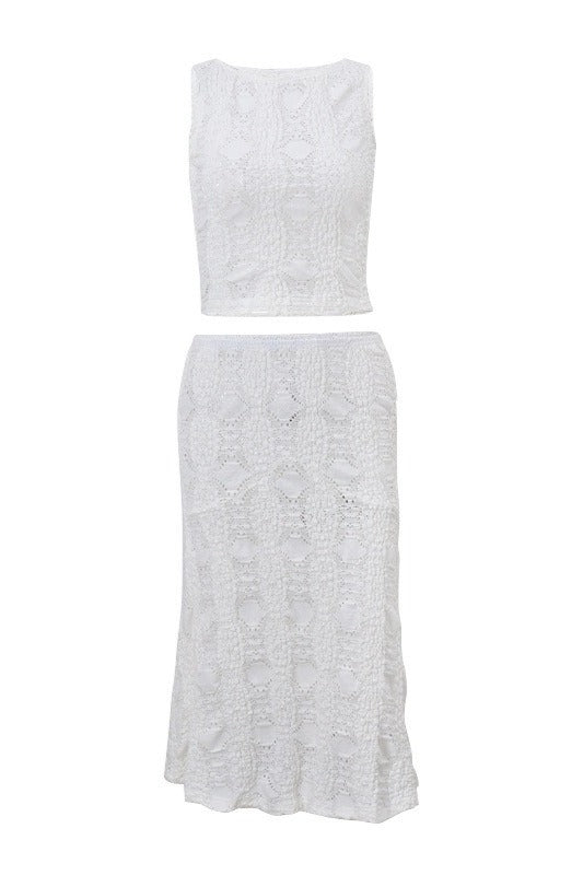 Sexy Ribbed Crew Neck Crop Top Bodycon Skirt Sets