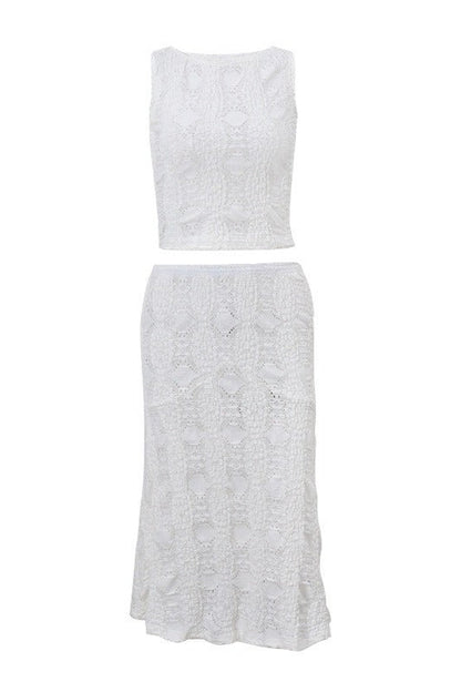 Sexy Ribbed Crew Neck Crop Top Bodycon Skirt Sets