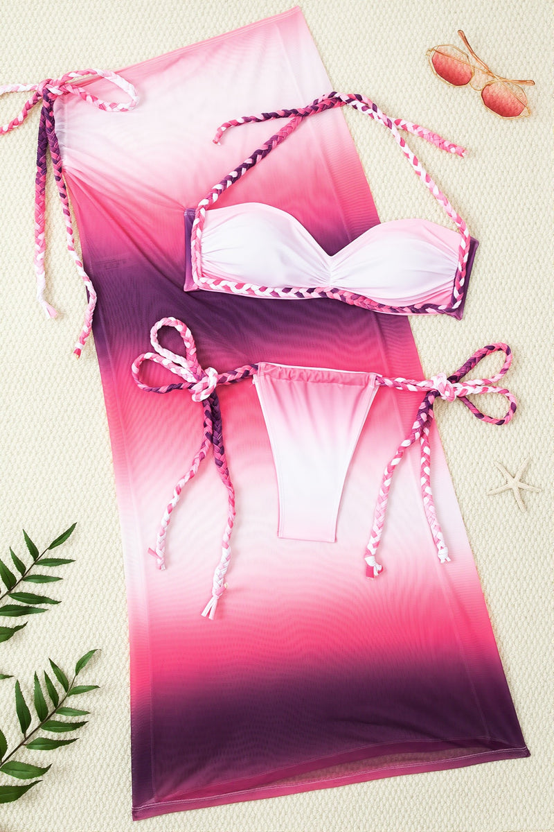 Sexy Rope Tie Bikini And Skirt Three Piece Swim Sets