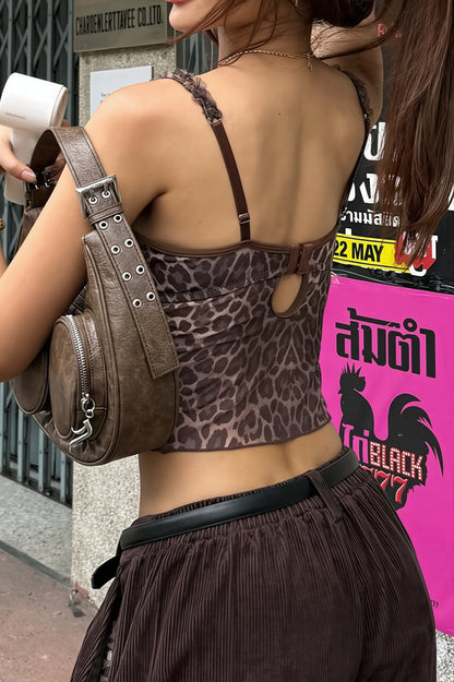 Sexy Ruffle Sheer Leopard Cami Top