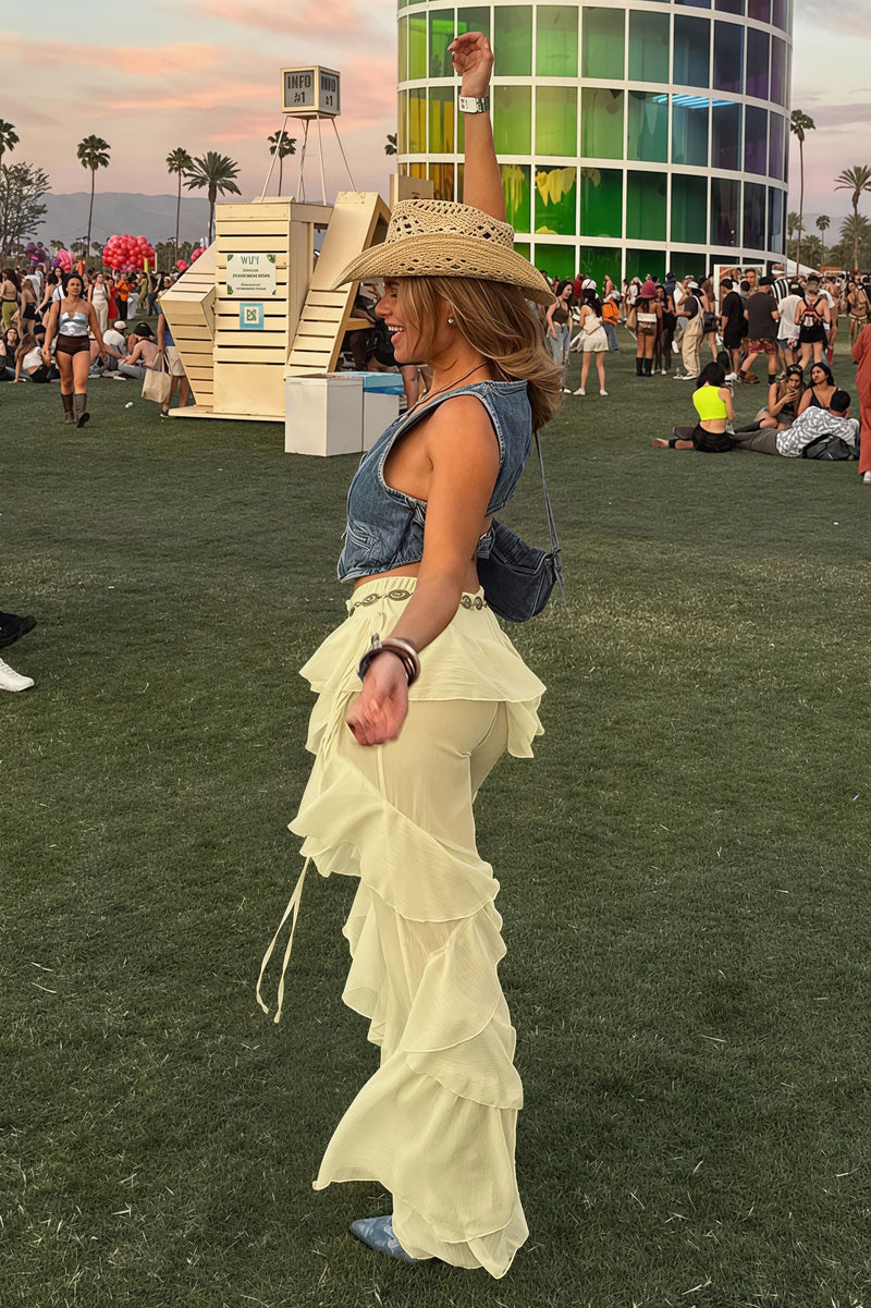 Sexy Ruffle Trim Tie Side Bootcut Pants