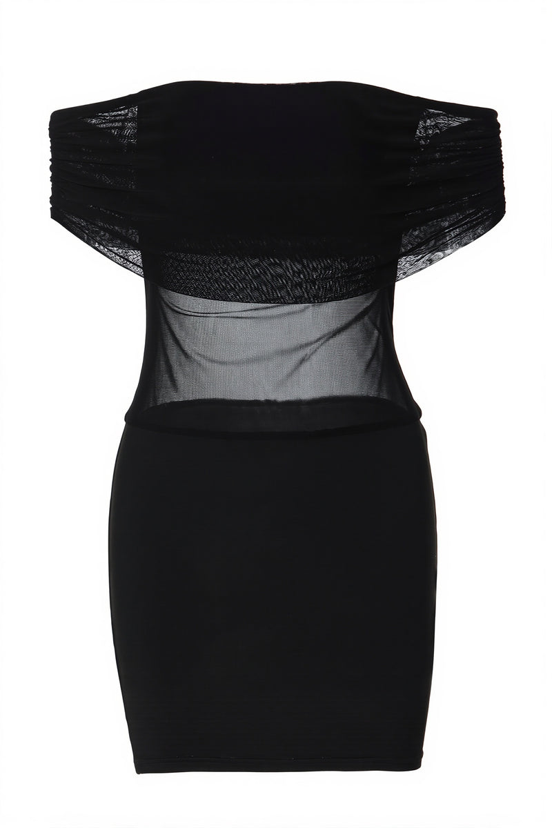 Sexy Sheer Mesh Insert Off Shoulder Slim Mini Dress