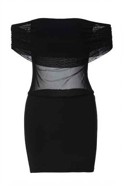 Sexy Sheer Mesh Insert Off Shoulder Slim Mini Dress