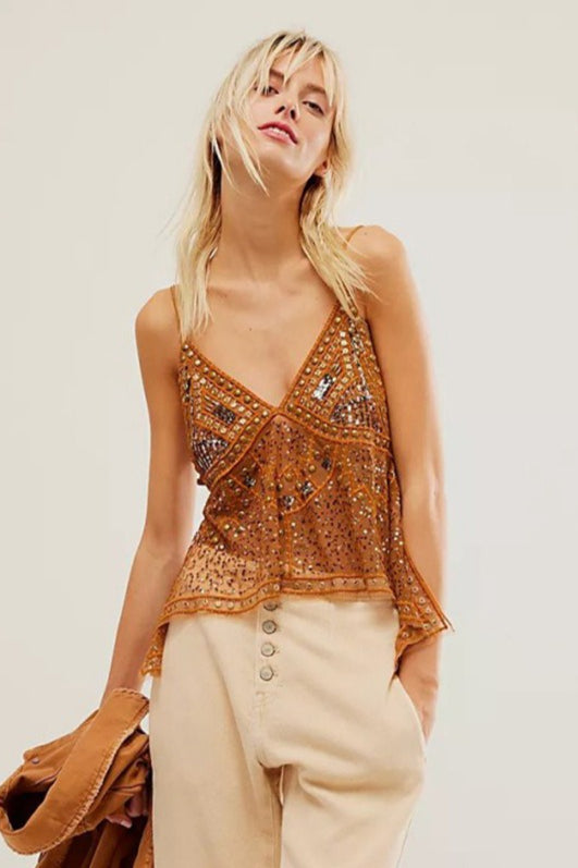 Sexy Sheer Trendy Rhinestone Cami Top