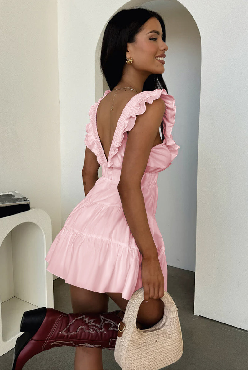 Sexy Sleeveless Deep V Ruffle Mini Dress