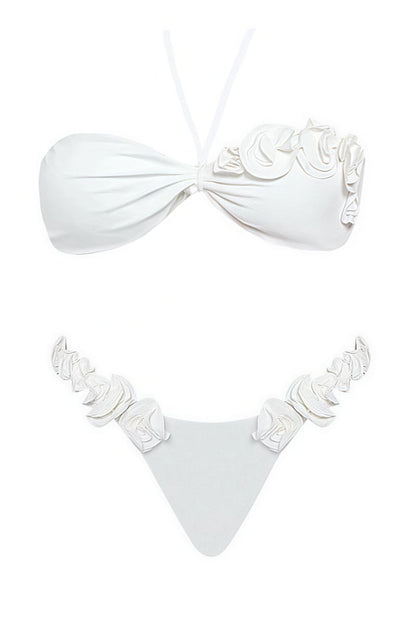Sexy Solid 3D Flower Elastic High Waist Bikini Sets