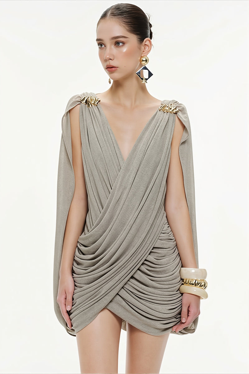 Sexy Solid Deep V Asymmetric Mini Dress