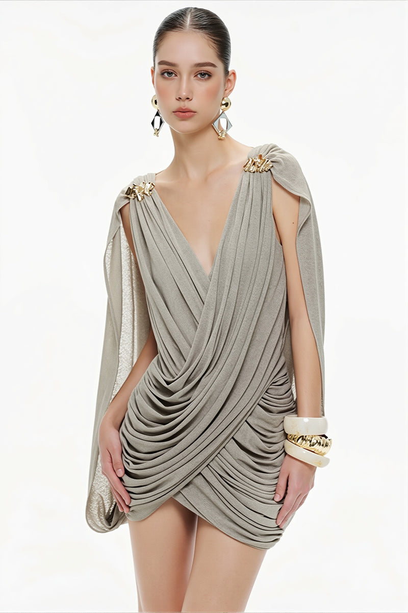 Sexy Solid Deep V Asymmetric Mini Dress