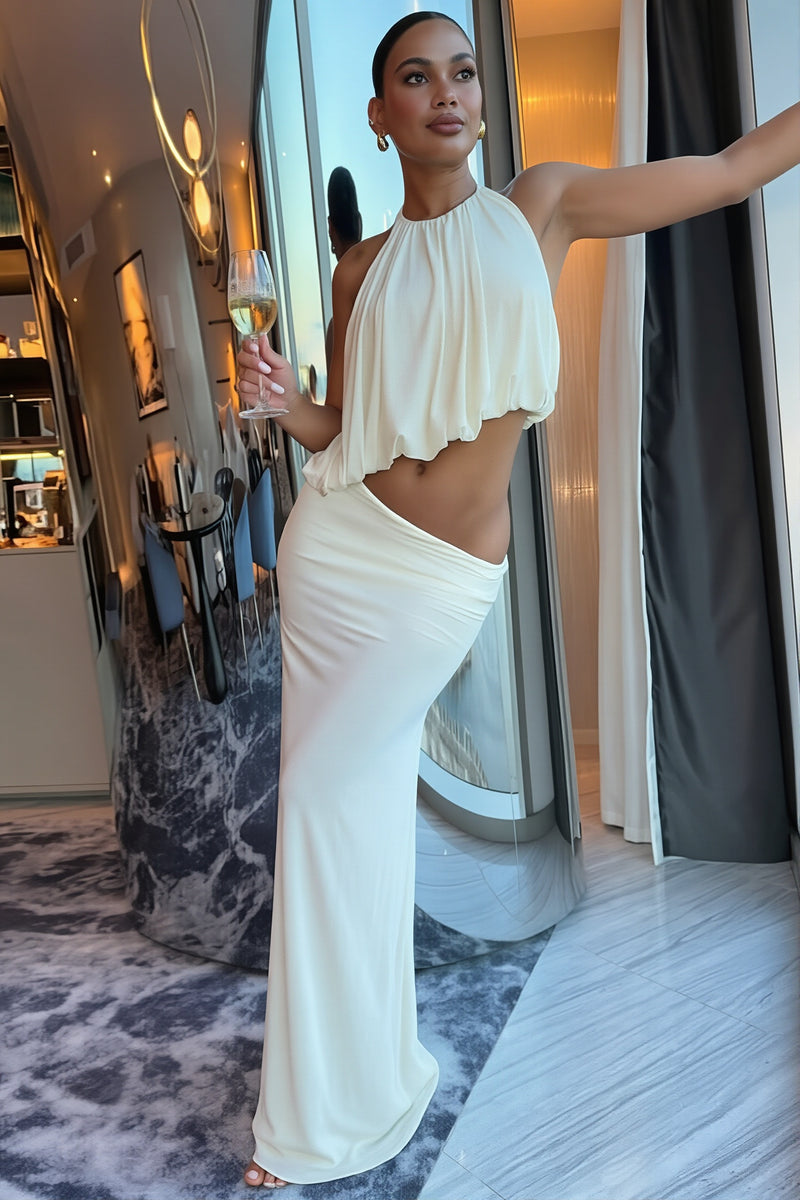 Sexy Solid Halter Open Back Bodycon Slit Skirt Sets