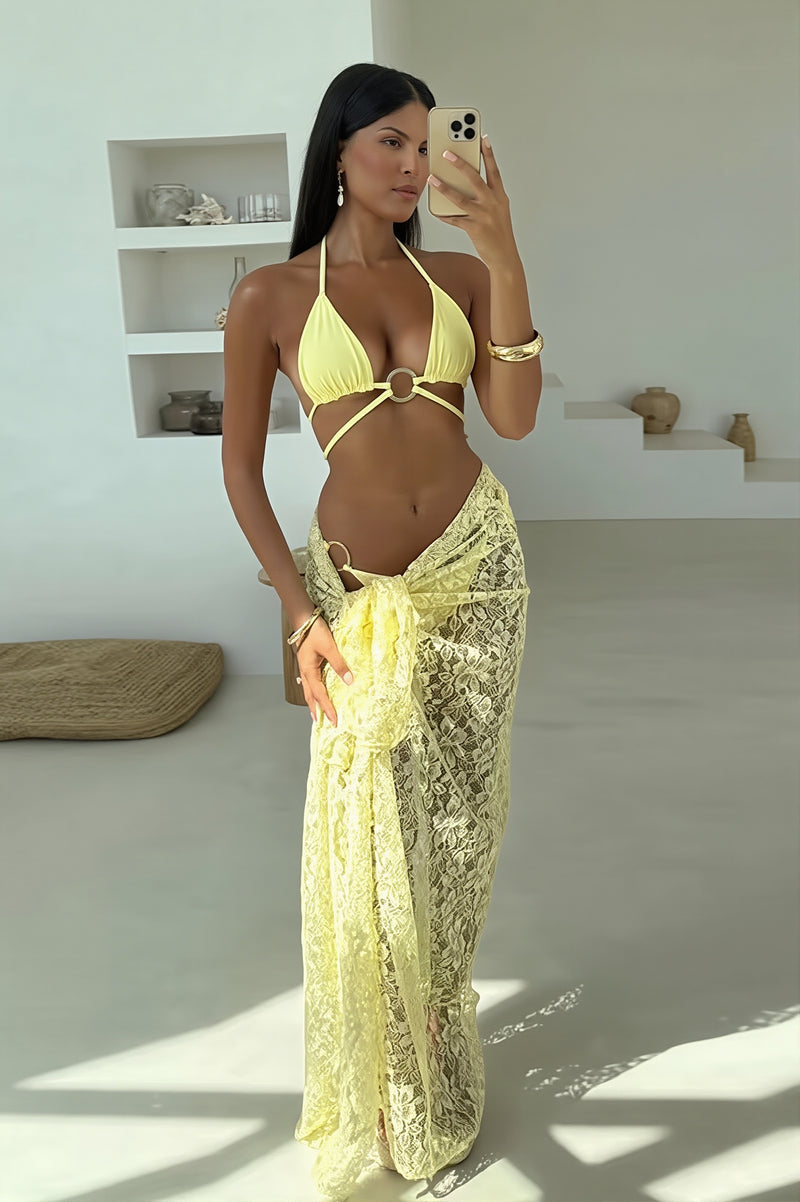Sexy Solid Lace Cover Up Bikini Set Three Piece Swim Sets