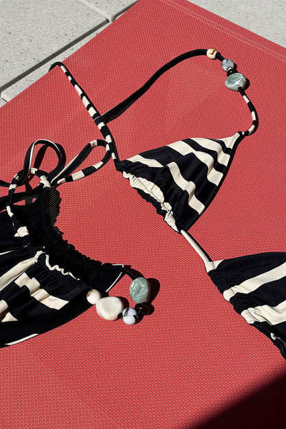 Sexy Solid Lace Up Triangle Two Piece Bikini Sets