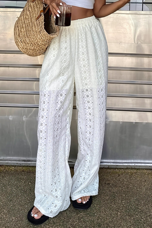 Sexy Solid Sheer Embroidery Drawstring Pants