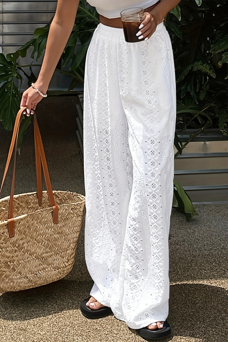 Sexy Solid Sheer Embroidery Drawstring Pants