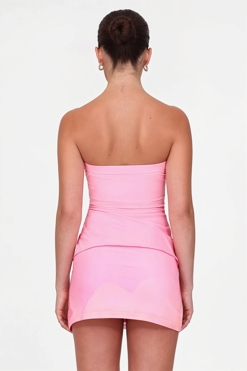 Sexy Strapless Backless Shirred Crop Top Skirt Sets