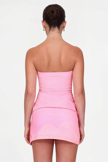 Sexy Strapless Backless Shirred Crop Top Skirt Sets