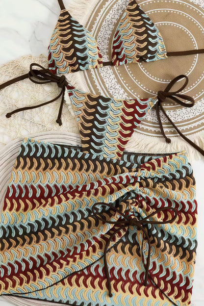Sexy Striped Tie Three Piece Swim Set